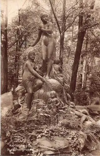 L166 Deutschland 1928 Karlsrue i B Nymphengruppe Statue Vintage Postkarte