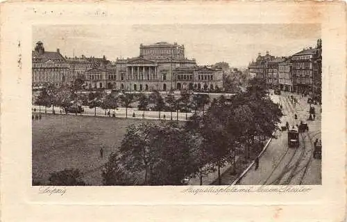 L167 Deutschland 1924 Leipziger Augustusplatz und Neue Theaterstraßenbahnen alte Postkarte