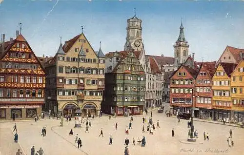 L317 Deutschland Stuttgart Marktplatz Stiftskirche Vintage Postkarte