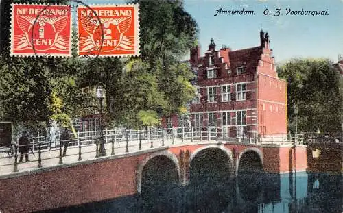 Niederlande 1926 Amsterdam OZ Voorburgwal Brücke alte Postkarte