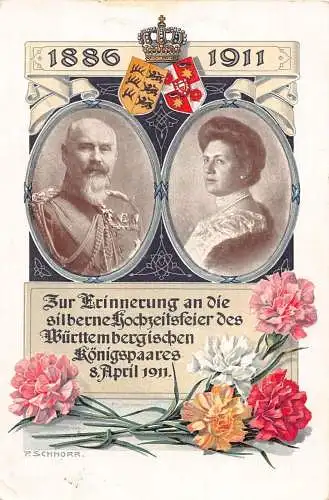 A059 Deutschland 1911 Königspaar Württemberg Hochzeit Jubiläum Blumen Postkarte
