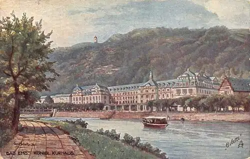 A059 Deutschland 1912 Bad Ems Hotel Königliches Kurhaus Bootsgemälde Postkarte
