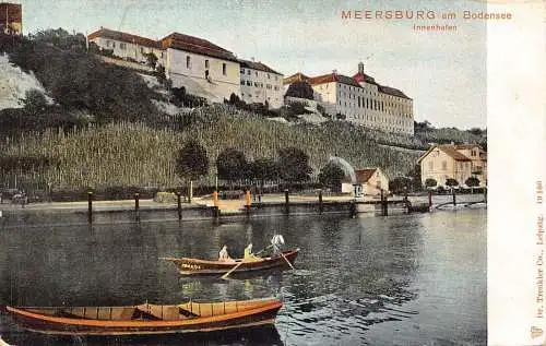 L318 Deutschland Meersburg am Bodensee Innenhafen Boote Vintage Postkarte
