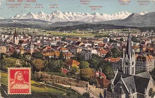L144 Schweiz 1920 Biel Biel Berge Gipfel Panorama Vintage Postkarte