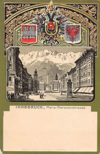 A069 Österreich Innsbruck Maria Theresia Straße Wappen Prägepostkarte