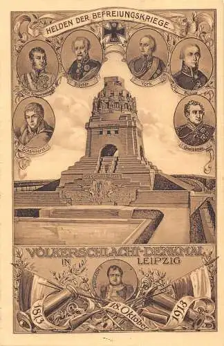 A068 Deutschland 1913 Volkerschlacht Denkmal Leipzig 100th Anniv Portraits Postkarte