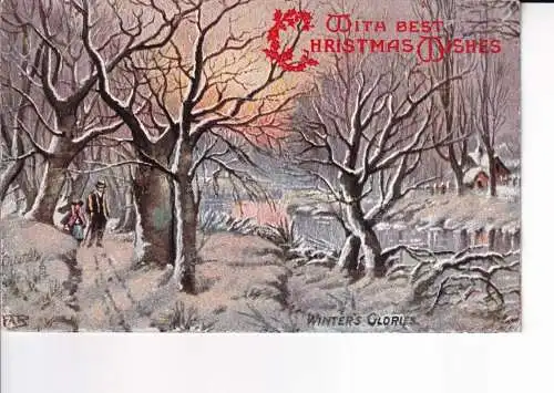 A067 Neuheit Weihnachtsgrüße Winterruhm Gemälde Wald Glitzer Postkarte