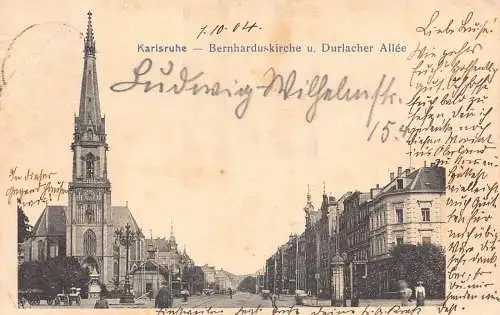L168 Deutschland 1904 Karlsruhe Bernharduskirche Durlacher Allee alte Postkarte