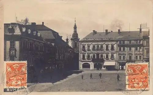 A066 Tschechien 1921 Rumburg Rumburk Platz Gebäude Vintage Postkarte