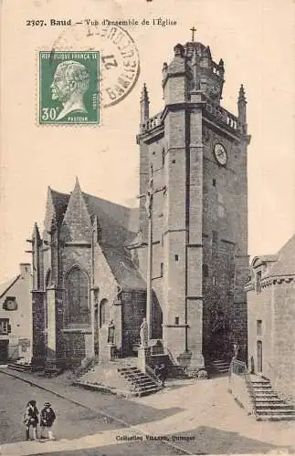 Frankreich 1927 Baud Vue d'ensemble de l'Eglise Kirche Vintage Postkarte