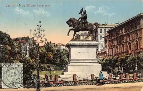 Italien 1926 Genua Genua Denkmal Vittorio Emanuele Statue Vintage Postkarte