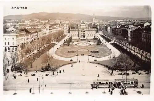 Kroatien Zagreb Hauptplatz Straßenbahn RPPC Vintage Postkarte