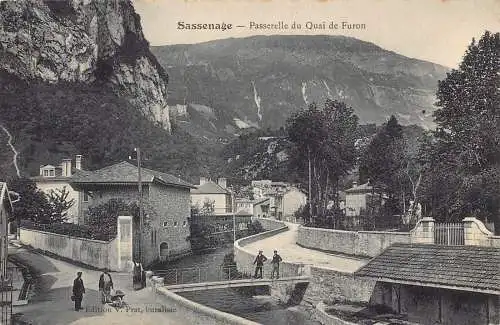 Frankreich Sassenage Passerelle du Quai de Furon Berge Vintage Postkarte