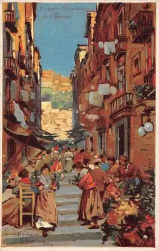 A084 Italien Graddni di Chiaia Gemälde signiert Menschen auf Straßenmarkt Postkarte