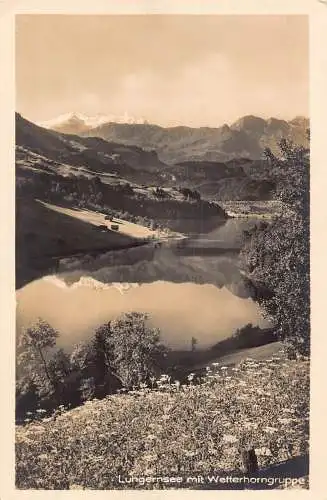 A085 Schweiz Lungernsee mit Wetterhorngruppe Bergblumen See Postkarte