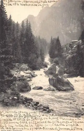 A085 Schweiz 1903 Motiv aus Goeschener Tal Fluss Felsen Baum Vintage Postkarte