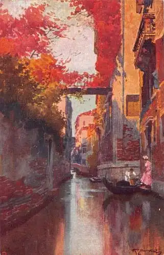 A084 Italien Gemälde Venezia Rio Abrizzi signiert Gondel Vintage Postkarte