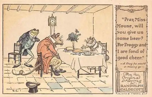 L338 Humanisierter Frosch und Maus anthropomorphe R Caldecott Comic Postkarte