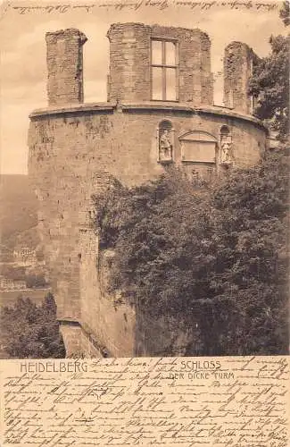 Deutschland 1905 Heidelberg Schloss Dicke Turm Turm alte Postkarte