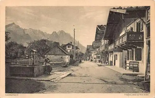 Deutschland Garmisch Fruehlingstraße Straßenbrunnen Vintage Postkarte