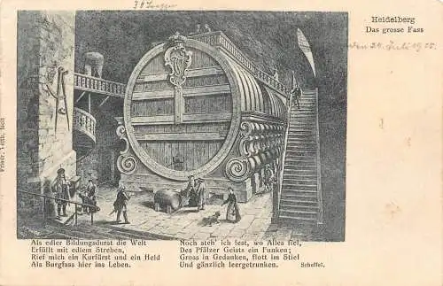 Deutschland Heidelberg Das Große Fass Barrick im Schlosskeller Gedicht Postkarte