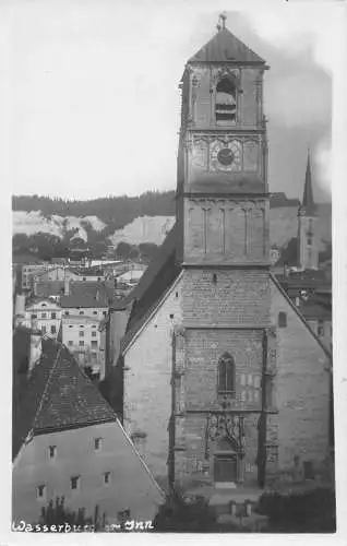 L340 Deutschland Wasserburg A Inn Kirche Uhrturm Vintage Postkarte