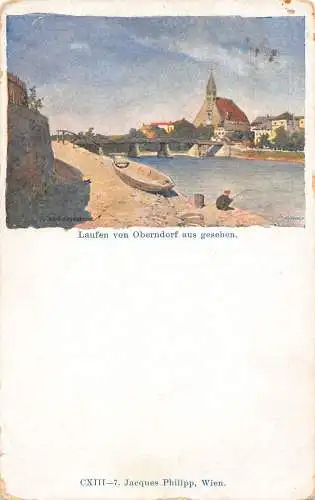 L340 Deutschland Laufen von Oberndorf aus gesehen Boot Fischer Postkarte