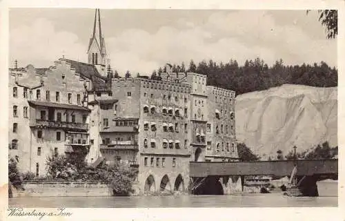 L342 Deutschland 1929 Wasserburg a Inn Bridge Buildings Vintage Postkarte