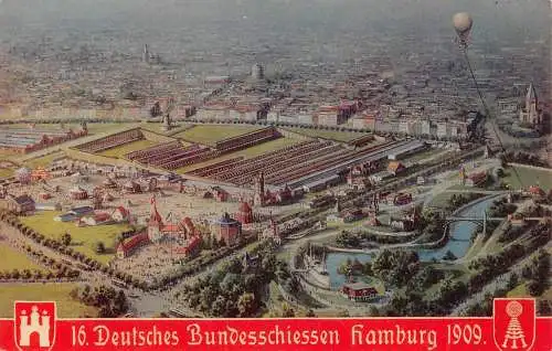Deutschland Deutsches Bundesschiessen 1909 , Hamburg offizielle Postkarte