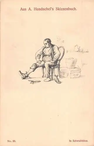 L076 Deutschland 1924 Karikatur A Hendschels Skizzenbuch "in Schwierigkeiten" Postkarte