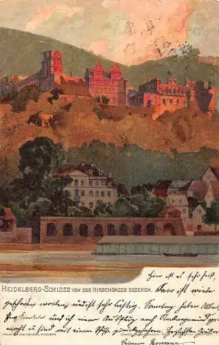 L014 Deutschland 1899 Heidelberg Scloss von Hirschgasse Chromolitho Vintage Postkarte
