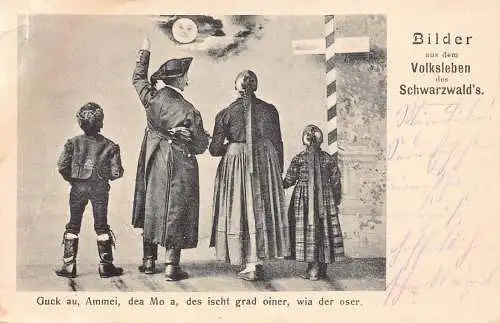 Gipfel des Schwarzwaldes Menschenlebens Mondschein Familie Vintage Postkarte