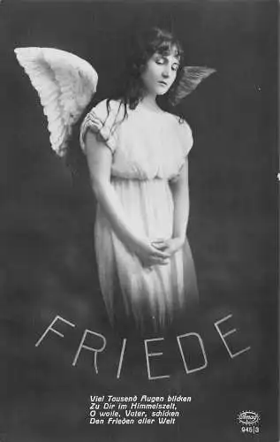 Frieden Foto Montage Engel Mädchen Gedicht Vintage Postkarte
