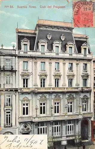 L353 Argentinien 1907 Buenos Aires Club de Progreso Palace Vintage Postkarte