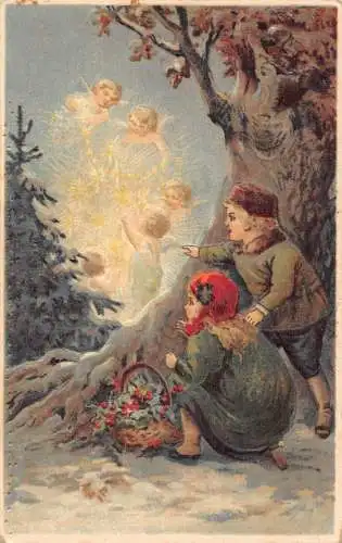 L224 Grüße 1915 Kinder Engel Cherubs Fantasy geprägt Vintage Postkarte