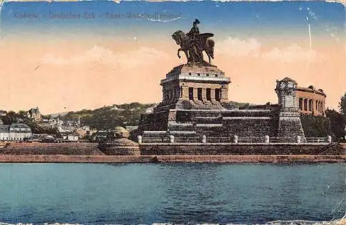 L158 Deutschland 1921 Koblenz Deutsches Eck-Kaiser-Wiikeim-Denkmat alte Postkarte