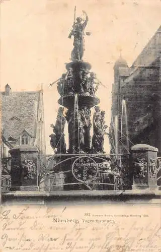 L215 Deutschland 1902 Nürnberg Tugendbrunnen Brunnen Vintage Postkarte