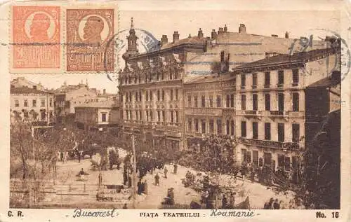 L092 Rumänien Bukarest Theaterplatz Vintage Postkarte