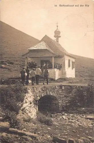 A098 Schweiz 1911 Gottesdienst auf der Alp Kapelle Vintage Postkarte
