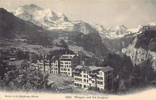 A098 Schweiz 1909 Wengen und Jungfrau Berggipfel Vintage Postkarte