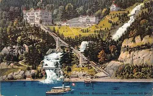 A098 Schweiz 1911 Brienzersee Hotel Standseilbahn Dampfschiff Postkarte