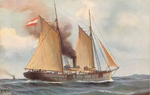 L369 Schiff Dampf Kanonenboot von der Tann 1849 signiert Chr Rave Vintage Postkarte
