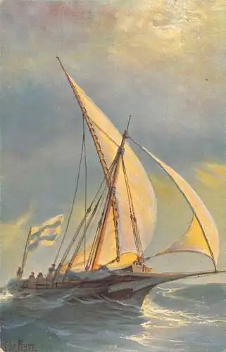 L369 Schiff Calabrische Schebecke Mitte des 19. Jahrhunderts signiert Chr Rave Postkarte