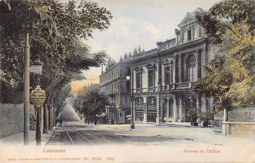 L368 Schweiz Lausanne Avenue du Theatre Straße Vintage Postkarte