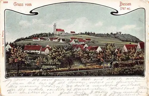 L368 Deutschland Gruss vom Bussen 767m Dorfberg Vintage Litho Postkarte