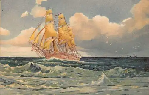 L369 Segelschiff auf See, Wellen ungeteilt Litho Vintage Postkarte