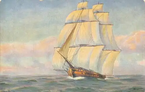 L369 Schiff Franz Kriegsschiff unter Leesegel anfag des Postkarte 19 Jh.