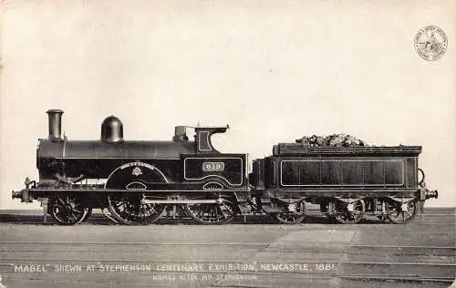 L372 Zug Lokomotive LNWR Mabel Shewn eine Stephenson Ausstellung Newcastle Postkarte