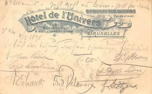 L037 Belgien 1898 Bruxelles Hotel de l'Univers Werbung Vintage Postkarte
