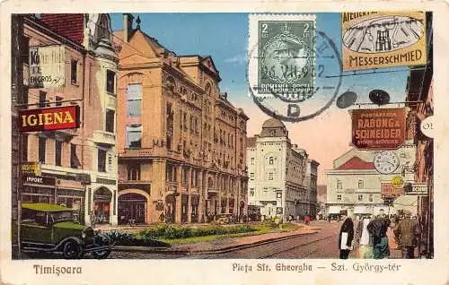 L042 Rumänien 1932 Timisoara Judaica Geschäfte Werbung Auto Oldtimer Postkarte